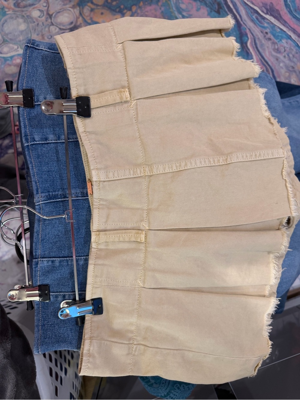 Free People Beige Cotton Mini Skirt with Frayed Hem